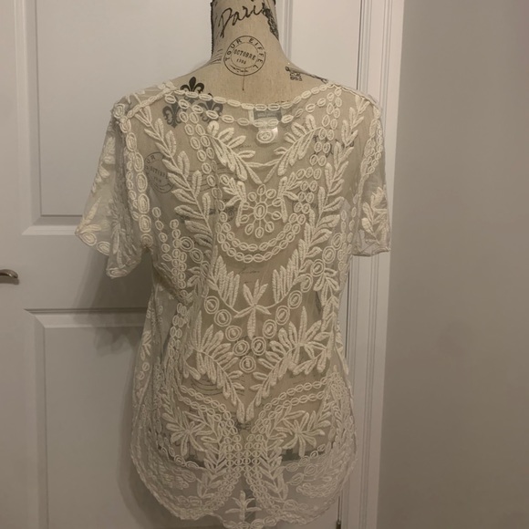 Neiman Marcus Embroidered Sheer Cream Shirt - Picture 2 of 3